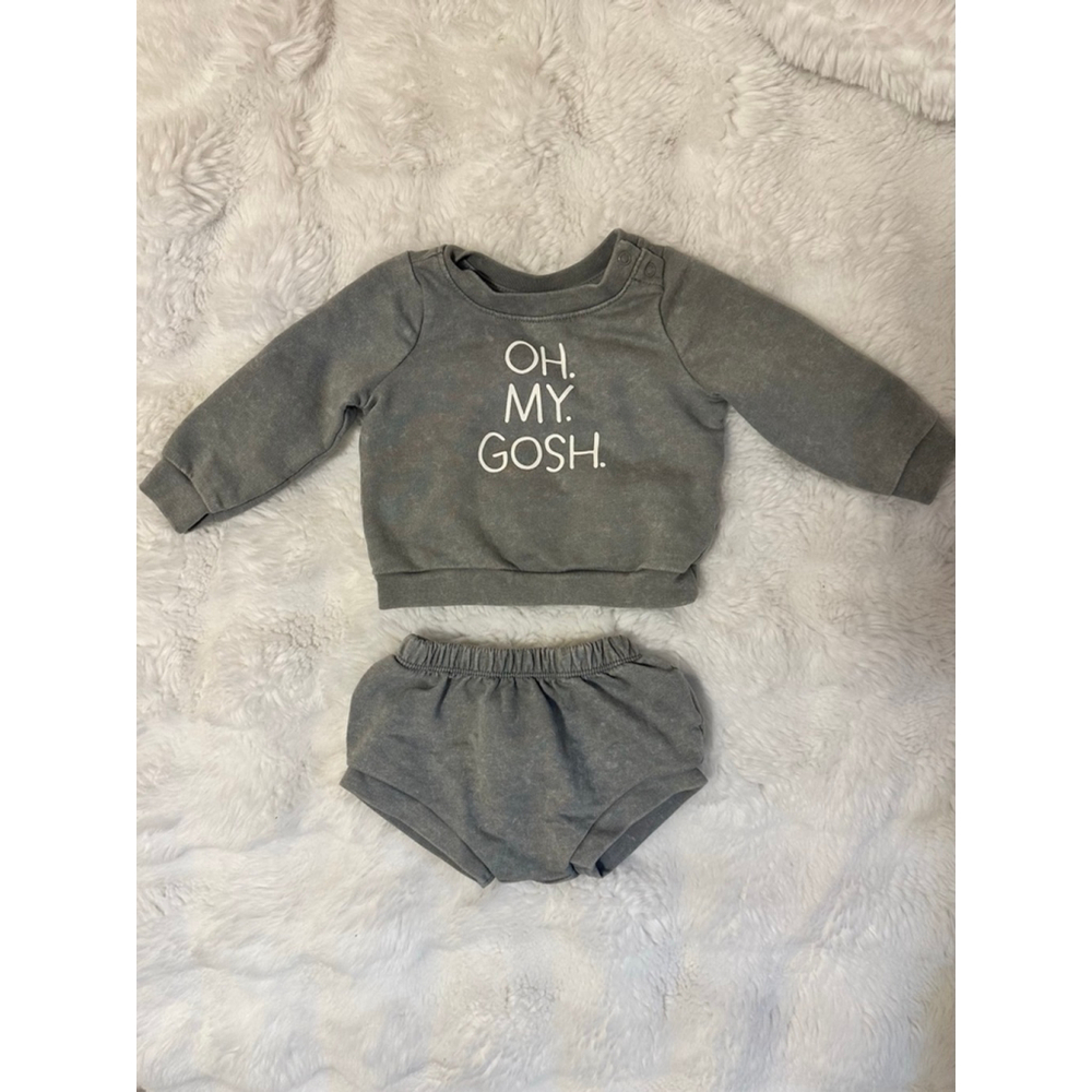 Baby Cat & Jack Matching Set Newborn Gray "Oh My Gosh" Top & Bloomers